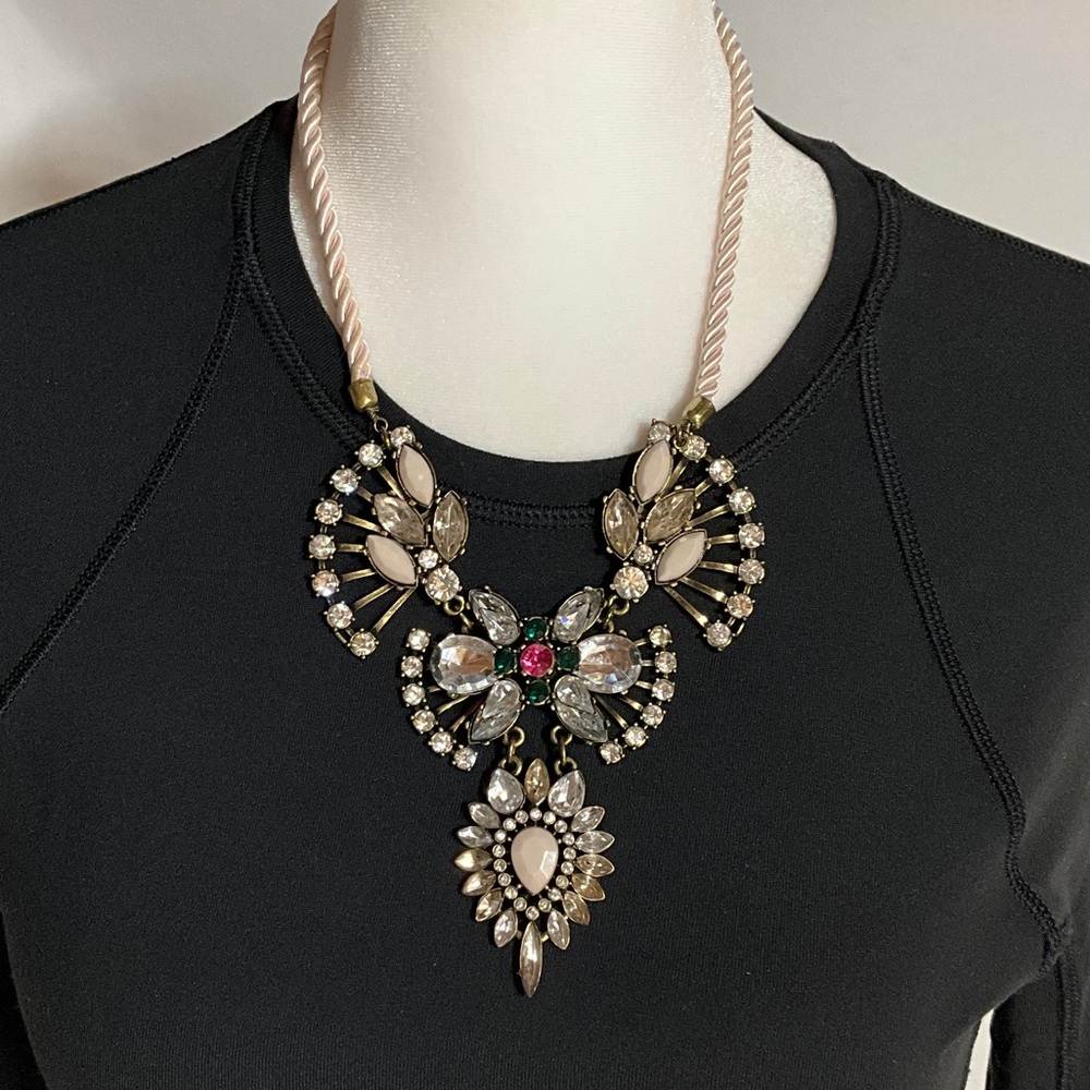 Chic Pink and Black Necklace with Crystal Accents